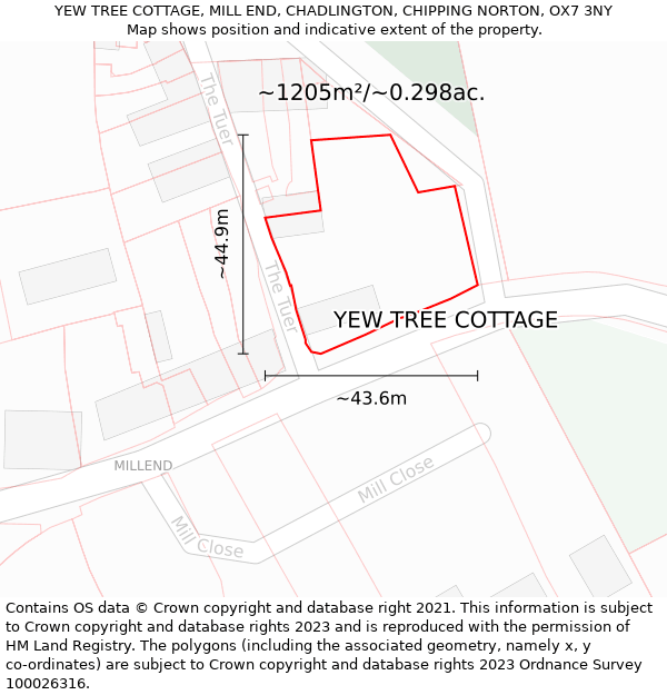 YEW TREE COTTAGE, MILL END, CHADLINGTON, CHIPPING NORTON, OX7 3NY: Plot and title map