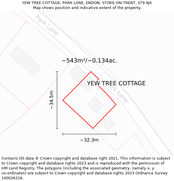 YEW TREE COTTAGE, PARK LANE, ENDON, STOKE-ON-TRENT, ST9 9JA: Plot and title map