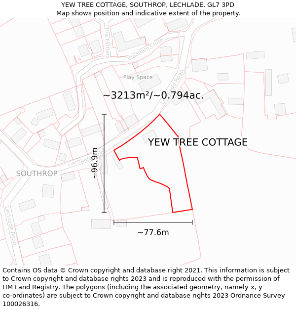 YEW TREE COTTAGE, SOUTHROP, LECHLADE, GL7 3PD: Plot and title map