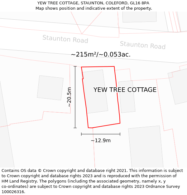 YEW TREE COTTAGE, STAUNTON, COLEFORD, GL16 8PA: Plot and title map