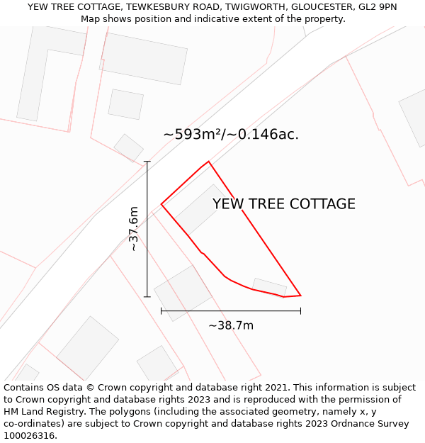 YEW TREE COTTAGE, TEWKESBURY ROAD, TWIGWORTH, GLOUCESTER, GL2 9PN: Plot and title map