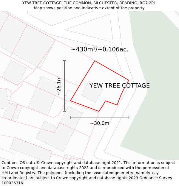 YEW TREE COTTAGE, THE COMMON, SILCHESTER, READING, RG7 2PH: Plot and title map
