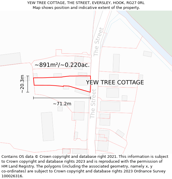 YEW TREE COTTAGE, THE STREET, EVERSLEY, HOOK, RG27 0RL: Plot and title map