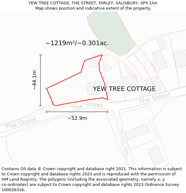 YEW TREE COTTAGE, THE STREET, FARLEY, SALISBURY, SP5 1AA: Plot and title map