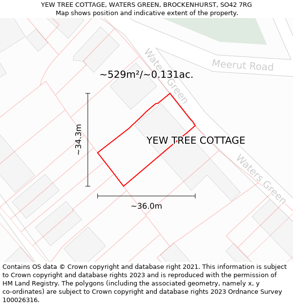 YEW TREE COTTAGE, WATERS GREEN, BROCKENHURST, SO42 7RG: Plot and title map
