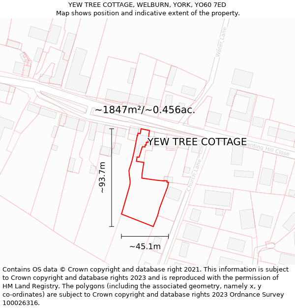 YEW TREE COTTAGE, WELBURN, YORK, YO60 7ED: Plot and title map