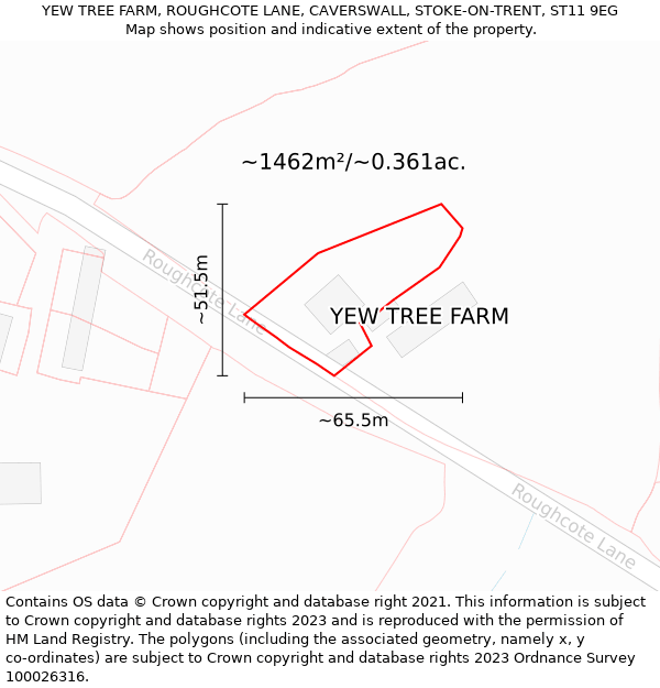YEW TREE FARM, ROUGHCOTE LANE, CAVERSWALL, STOKE-ON-TRENT, ST11 9EG: Plot and title map