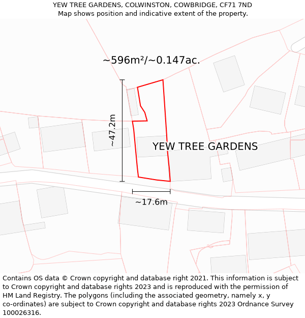 YEW TREE GARDENS, COLWINSTON, COWBRIDGE, CF71 7ND: Plot and title map