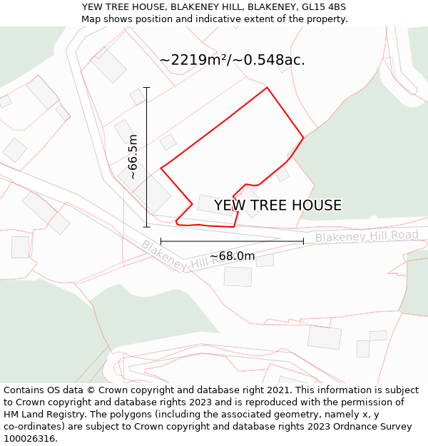 YEW TREE HOUSE, BLAKENEY HILL, BLAKENEY, GL15 4BS: Plot and title map