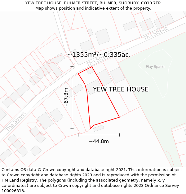 YEW TREE HOUSE, BULMER STREET, BULMER, SUDBURY, CO10 7EP: Plot and title map