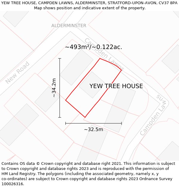 YEW TREE HOUSE, CAMPDEN LAWNS, ALDERMINSTER, STRATFORD-UPON-AVON, CV37 8PA: Plot and title map