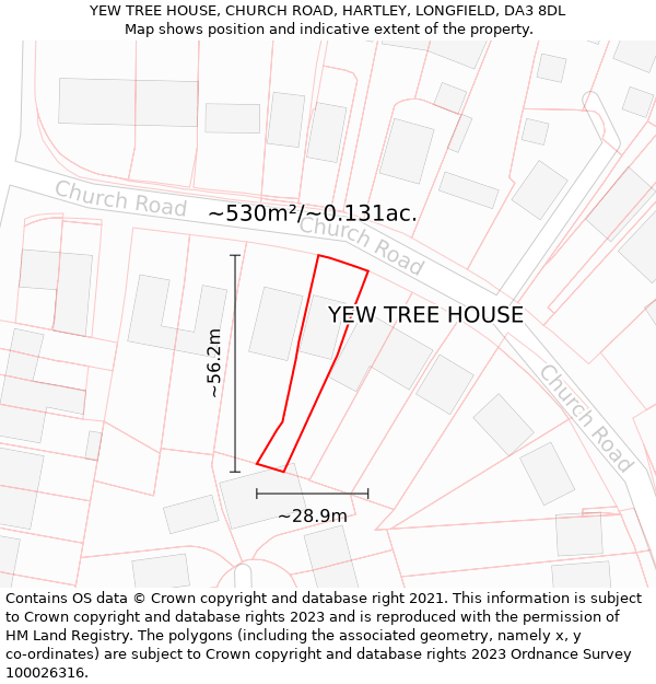 YEW TREE HOUSE, CHURCH ROAD, HARTLEY, LONGFIELD, DA3 8DL: Plot and title map