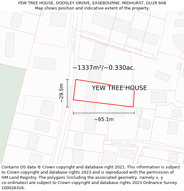 YEW TREE HOUSE, DODSLEY GROVE, EASEBOURNE, MIDHURST, GU29 9AB: Plot and title map