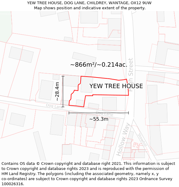YEW TREE HOUSE, DOG LANE, CHILDREY, WANTAGE, OX12 9UW: Plot and title map