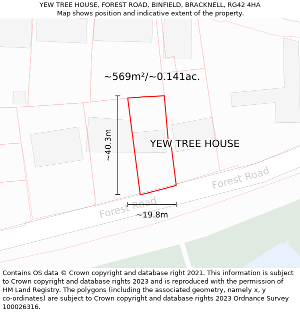 YEW TREE HOUSE, FOREST ROAD, BINFIELD, BRACKNELL, RG42 4HA: Plot and title map