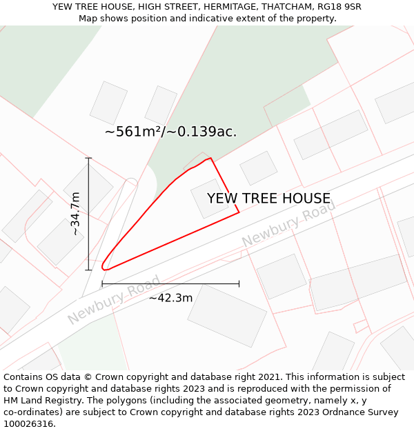 YEW TREE HOUSE, HIGH STREET, HERMITAGE, THATCHAM, RG18 9SR: Plot and title map