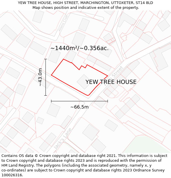 YEW TREE HOUSE, HIGH STREET, MARCHINGTON, UTTOXETER, ST14 8LD: Plot and title map