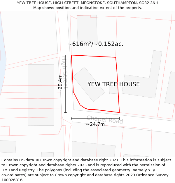 YEW TREE HOUSE, HIGH STREET, MEONSTOKE, SOUTHAMPTON, SO32 3NH: Plot and title map