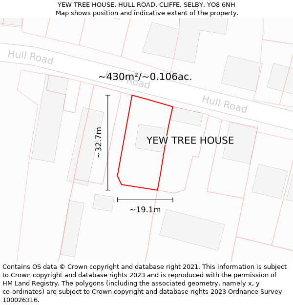 YEW TREE HOUSE, HULL ROAD, CLIFFE, SELBY, YO8 6NH: Plot and title map