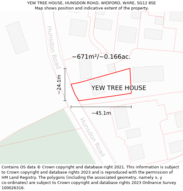 YEW TREE HOUSE, HUNSDON ROAD, WIDFORD, WARE, SG12 8SE: Plot and title map