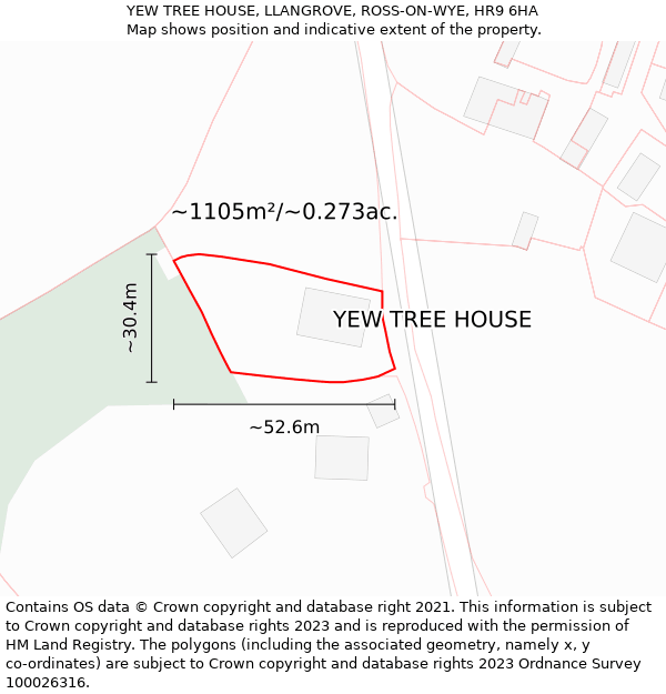 YEW TREE HOUSE, LLANGROVE, ROSS-ON-WYE, HR9 6HA: Plot and title map