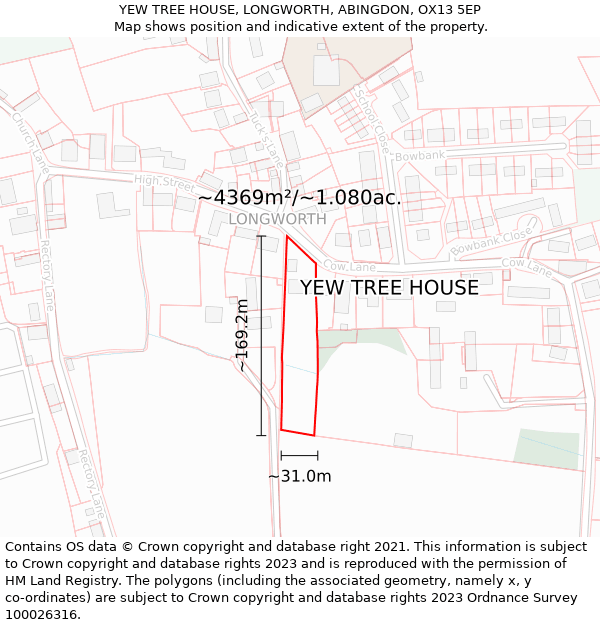 YEW TREE HOUSE, LONGWORTH, ABINGDON, OX13 5EP: Plot and title map