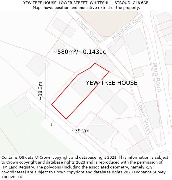 YEW TREE HOUSE, LOWER STREET, WHITESHILL, STROUD, GL6 6AR: Plot and title map