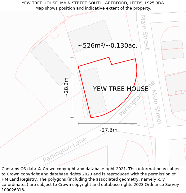 YEW TREE HOUSE, MAIN STREET SOUTH, ABERFORD, LEEDS, LS25 3DA: Plot and title map