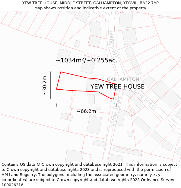 YEW TREE HOUSE, MIDDLE STREET, GALHAMPTON, YEOVIL, BA22 7AP: Plot and title map