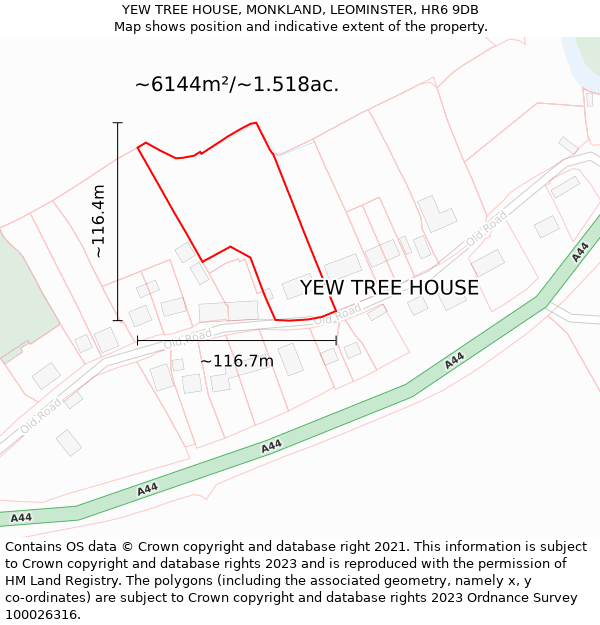 YEW TREE HOUSE, MONKLAND, LEOMINSTER, HR6 9DB: Plot and title map