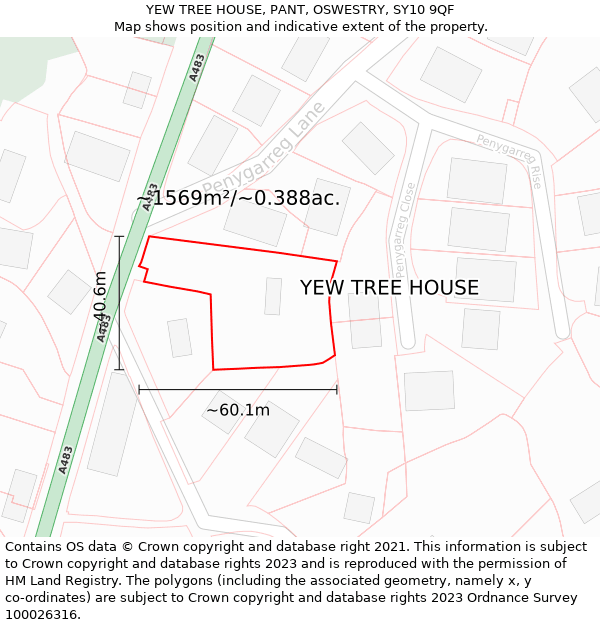 YEW TREE HOUSE, PANT, OSWESTRY, SY10 9QF: Plot and title map