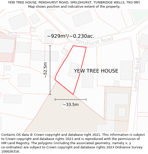 YEW TREE HOUSE, PENSHURST ROAD, SPELDHURST, TUNBRIDGE WELLS, TN3 0NY: Plot and title map