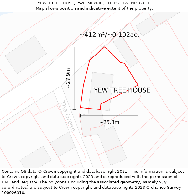 YEW TREE HOUSE, PWLLMEYRIC, CHEPSTOW, NP16 6LE: Plot and title map