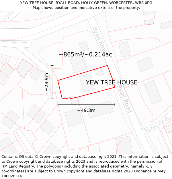 YEW TREE HOUSE, RYALL ROAD, HOLLY GREEN, WORCESTER, WR8 0PG: Plot and title map