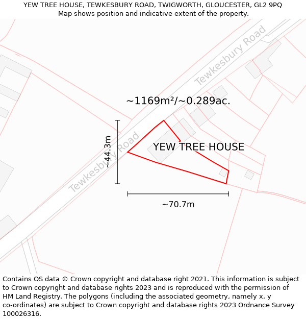 YEW TREE HOUSE, TEWKESBURY ROAD, TWIGWORTH, GLOUCESTER, GL2 9PQ: Plot and title map