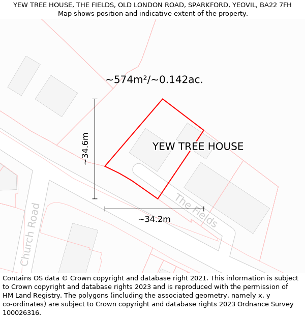 YEW TREE HOUSE, THE FIELDS, OLD LONDON ROAD, SPARKFORD, YEOVIL, BA22 7FH: Plot and title map
