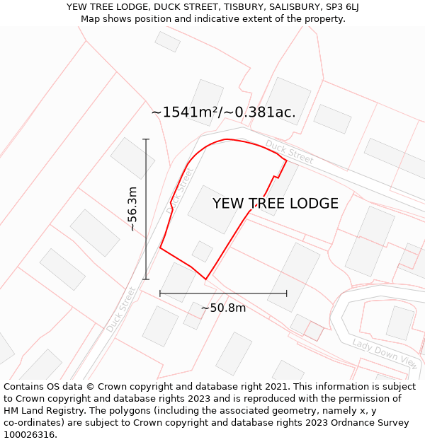 YEW TREE LODGE, DUCK STREET, TISBURY, SALISBURY, SP3 6LJ: Plot and title map