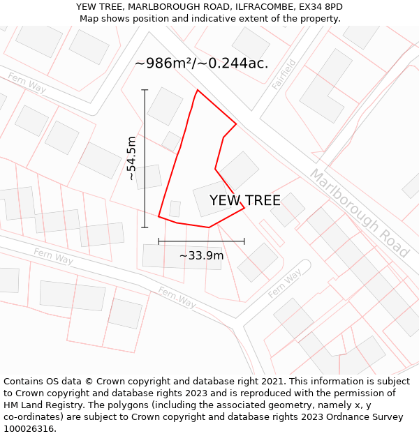 YEW TREE, MARLBOROUGH ROAD, ILFRACOMBE, EX34 8PD: Plot and title map