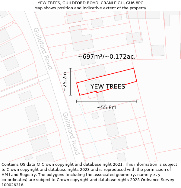 YEW TREES, GUILDFORD ROAD, CRANLEIGH, GU6 8PG: Plot and title map