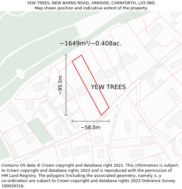 YEW TREES, NEW BARNS ROAD, ARNSIDE, CARNFORTH, LA5 0BD: Plot and title map