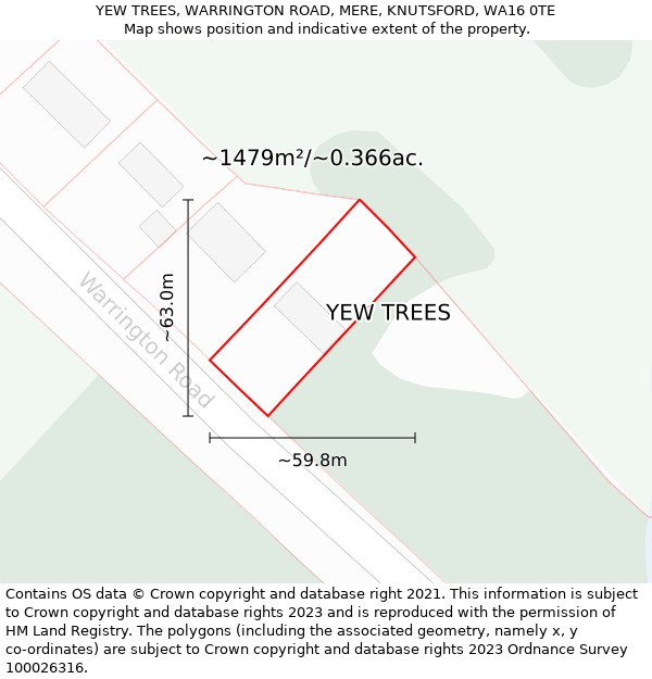 YEW TREES, WARRINGTON ROAD, MERE, KNUTSFORD, WA16 0TE: Plot and title map