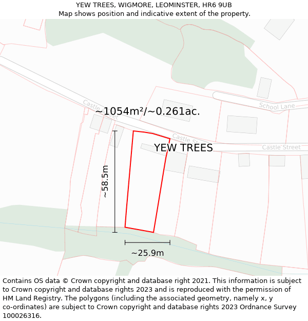 YEW TREES, WIGMORE, LEOMINSTER, HR6 9UB: Plot and title map