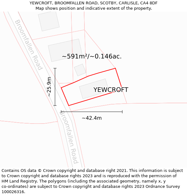 YEWCROFT, BROOMFALLEN ROAD, SCOTBY, CARLISLE, CA4 8DF: Plot and title map