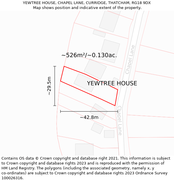 YEWTREE HOUSE, CHAPEL LANE, CURRIDGE, THATCHAM, RG18 9DX: Plot and title map