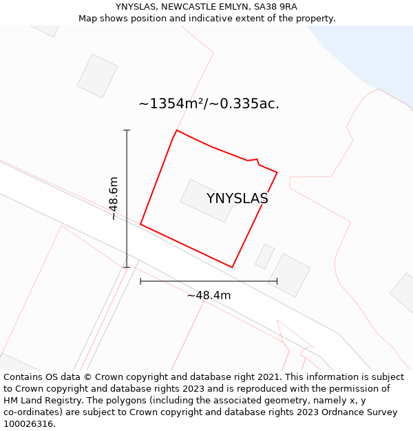 YNYSLAS, NEWCASTLE EMLYN, SA38 9RA: Plot and title map