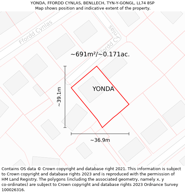 YONDA, FFORDD CYNLAS, BENLLECH, TYN-Y-GONGL, LL74 8SP: Plot and title map