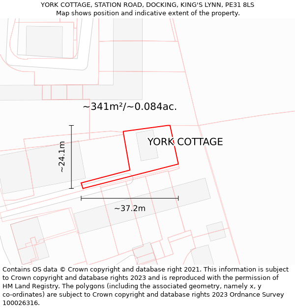 YORK COTTAGE, STATION ROAD, DOCKING, KING'S LYNN, PE31 8LS: Plot and title map