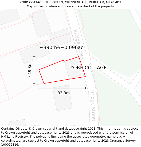 YORK COTTAGE, THE GREEN, GRESSENHALL, DEREHAM, NR20 4DT: Plot and title map