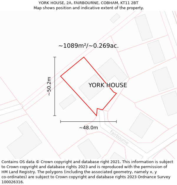 YORK HOUSE, 2A, FAIRBOURNE, COBHAM, KT11 2BT: Plot and title map