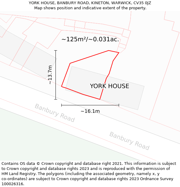 YORK HOUSE, BANBURY ROAD, KINETON, WARWICK, CV35 0JZ: Plot and title map